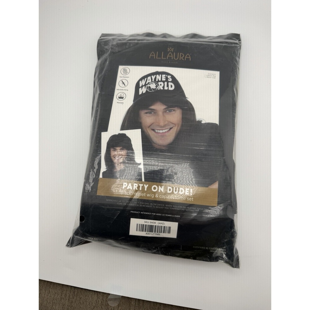 NEW* Allaura Wayne's World • Black Mullet Wig & Hat